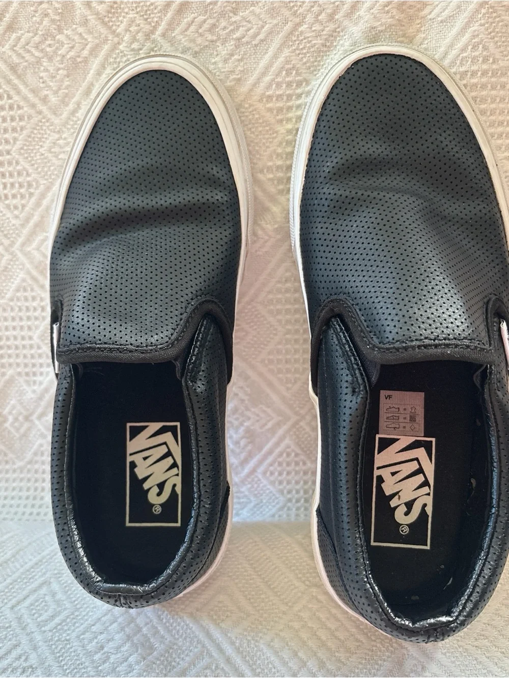 Vans Black Perforated Slip-On Sneakers with White Sole